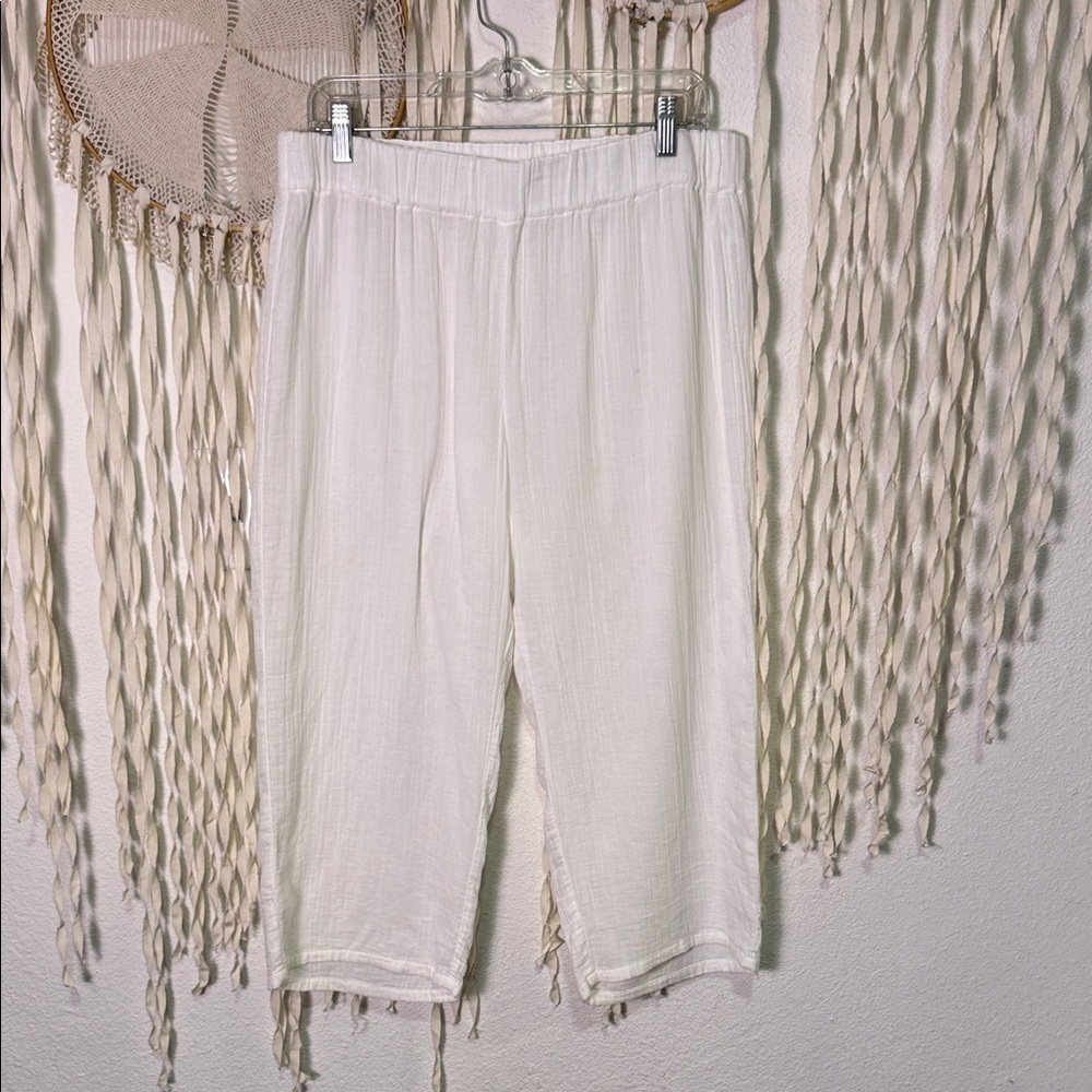 Eileen Fisher Petite White Double Gauze Organic Cotton Pull On Cropped Pant M/P